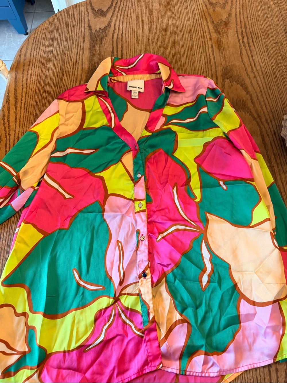 T.J.Maxx Multicolor Floral Button-Down Shirt - Pink, Green, Yellow